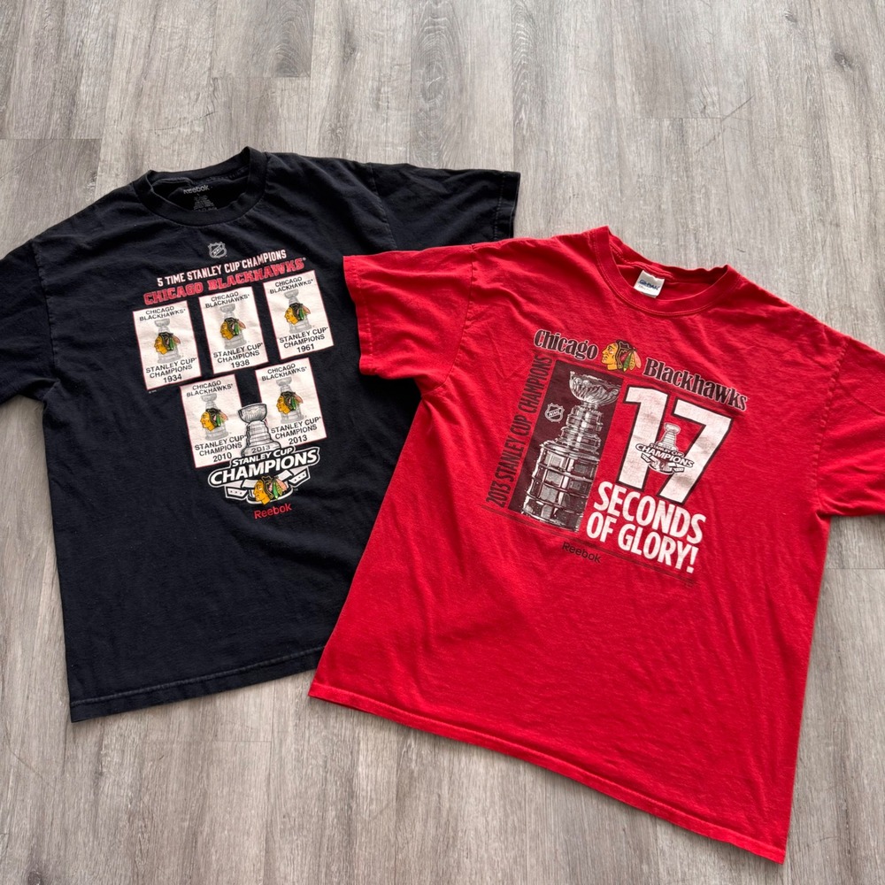 Chicago Blackhawks Stanley Cup Champions T-Shirt Lot of 2 Reebok Hockey large